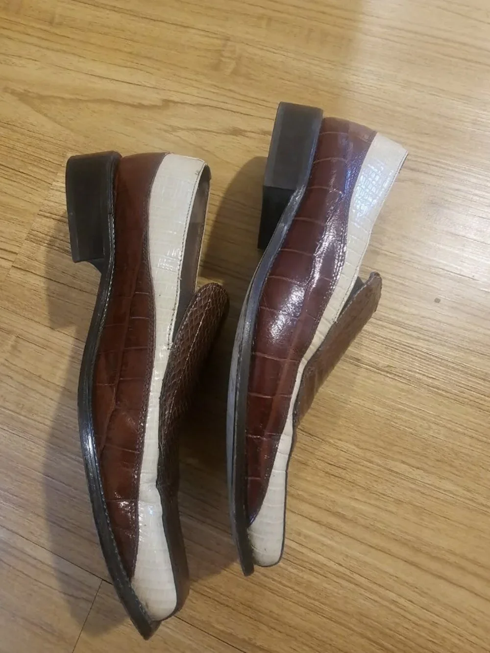 Stacey Adams Genuine Snake and Leather Shoes Two Toned Tan and Brown Mens 10.5